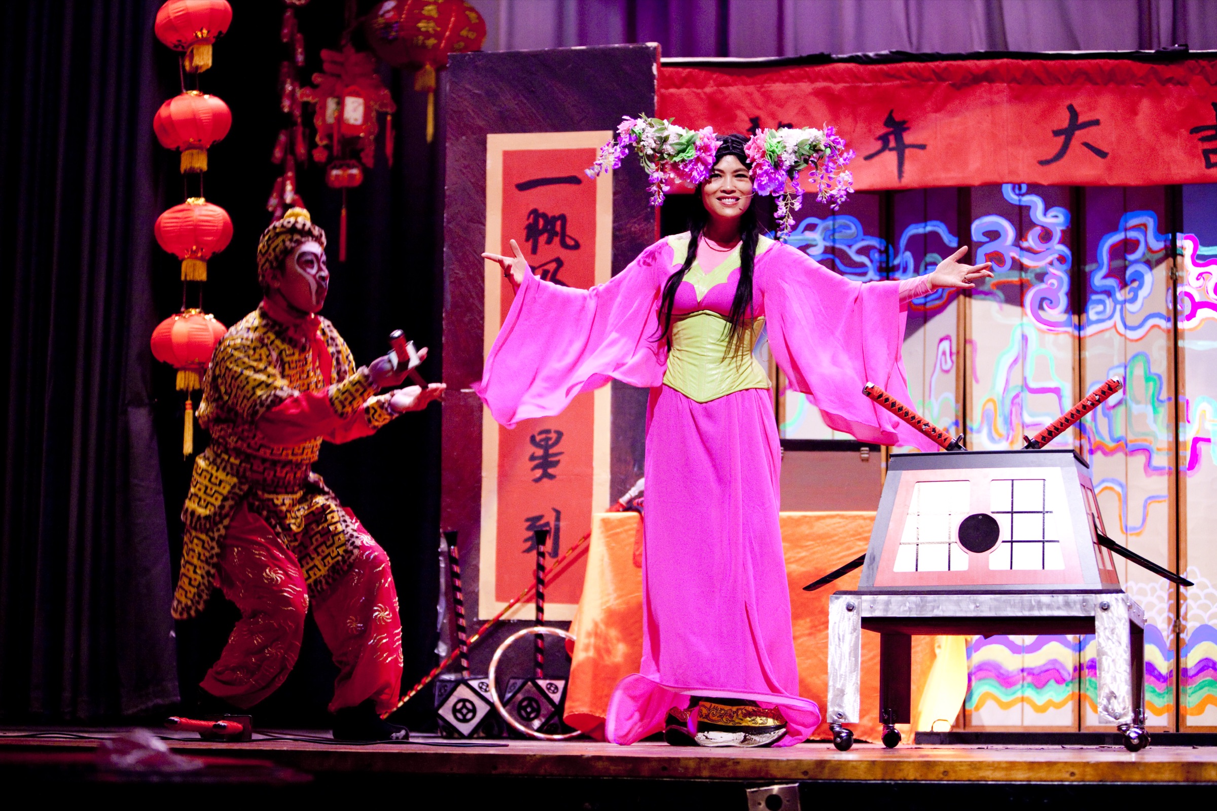 Grace Chang center stage during a Lunar New Year show with the Monkey King